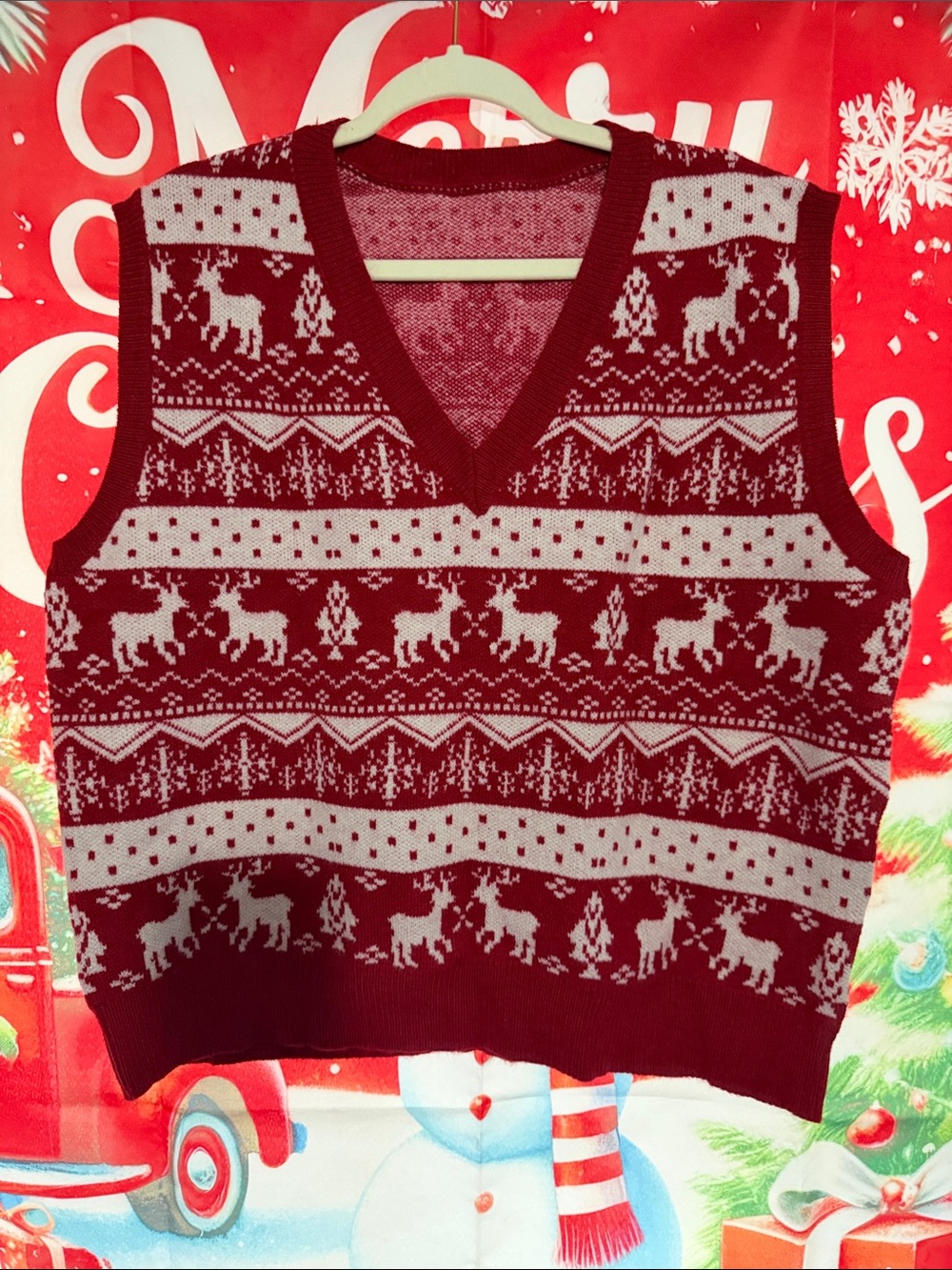Red Reindeer V-Neck Sweater Vest